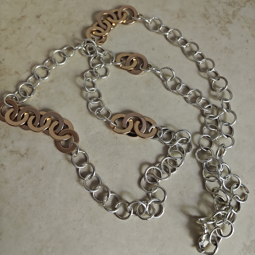 Designer Agatha Paris Silver and Gold Interlocking Circles Chain Necklace